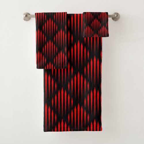 Red and Black abstract line pattern Bath Towel Set