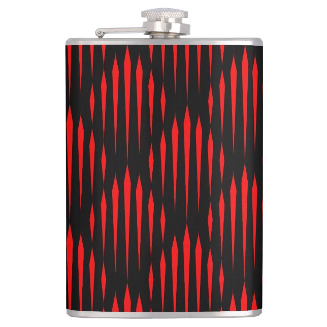 Red and Black abstract line pattern Flask (Front)