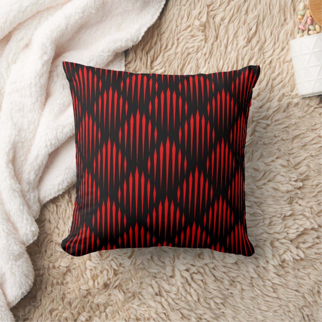 Red and Black abstract line pattern  Throw Pillow (Blanket)