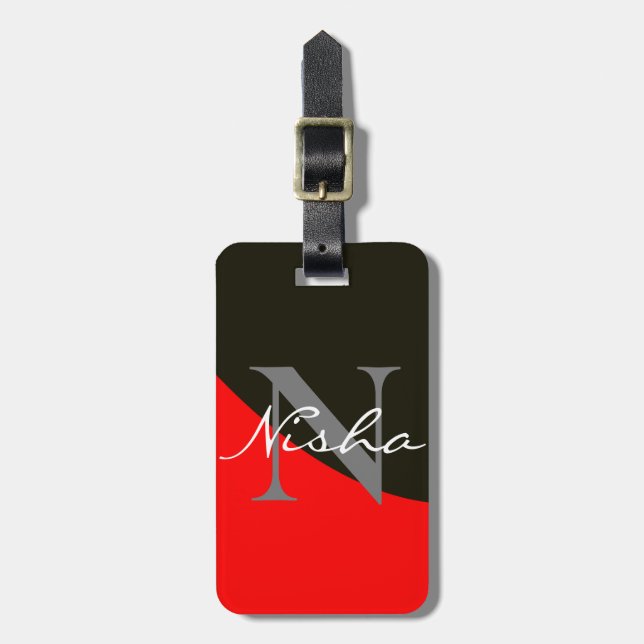 Red and Black Abstract Monogram Luggage Tag (Front Vertical)