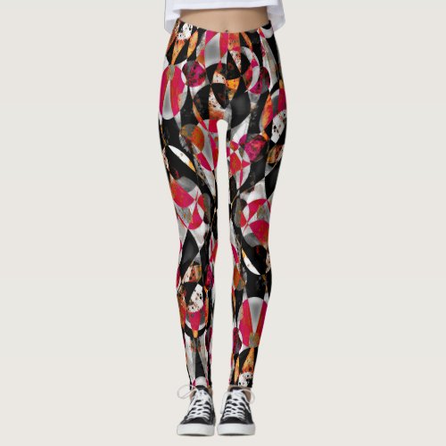 Red and Black Abstract Paattern Leggings