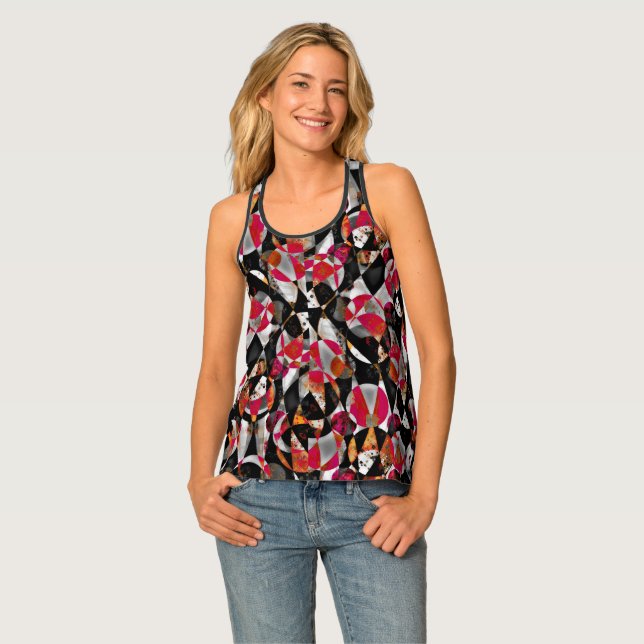 Red and Black Abstract Paattern Tank Top (Front Full)
