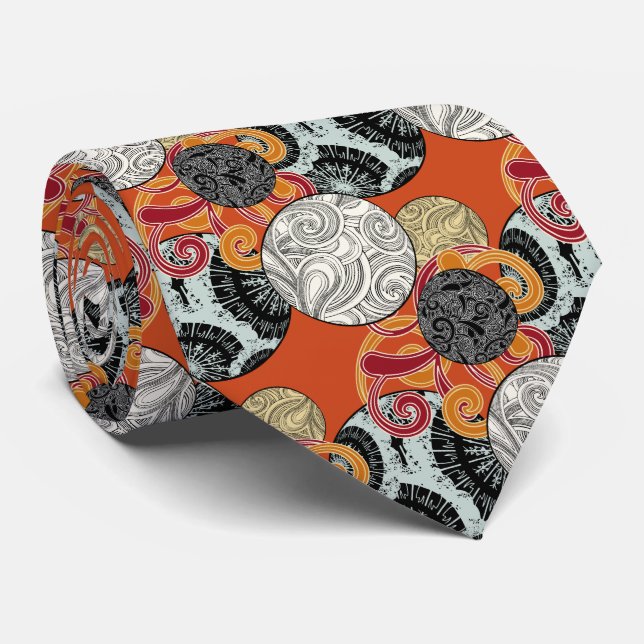 Red and black Abstract Retro Swirl Pattern Neck Tie (Rolled)