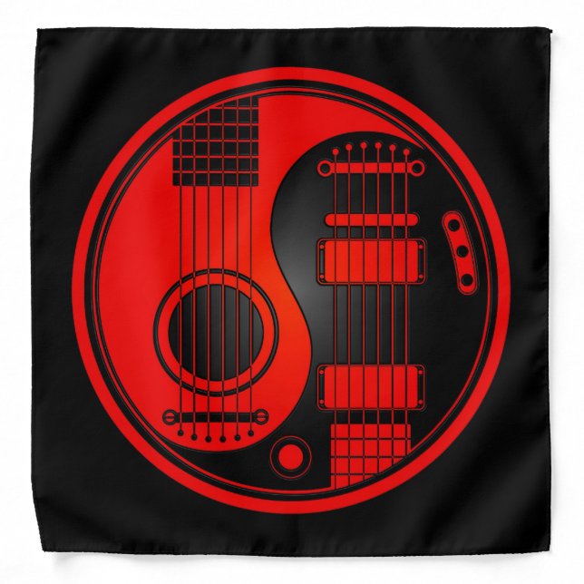 Red and Black Acoustic Electric Guitars Yin Yang Bandana (Front)