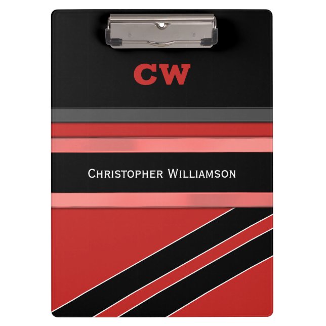 Red and black add name initials office clipboard (Front)