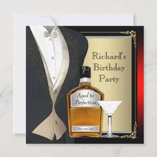 Red and Black Aged to Perfection Birthday Party Invitation