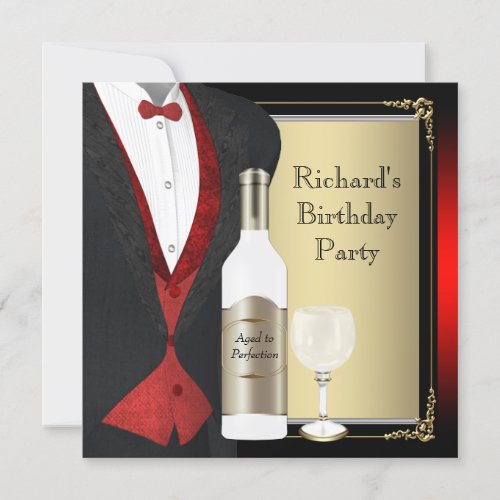Red and Black Aged to Perfection Birthday Party Invite