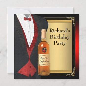 Red And Black Aged To Perfection Birthday Party Invitation by InvitationCentral at Zazzle