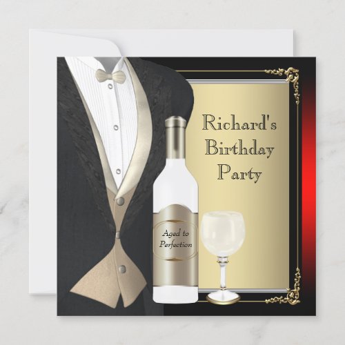 Red and Black Aged to Perfection Birthday Party Personalized Announcements