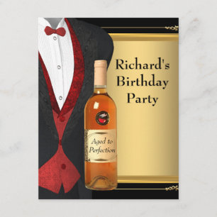 Red and Black Aged to Perfection Birthday Party Invitation
