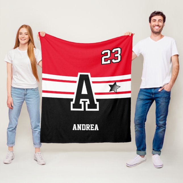 Red and Black All Sport Letter Fleece Blanket (In Situ)