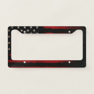 Red and Black American Flag Distressed Grunge US License Plate Frame