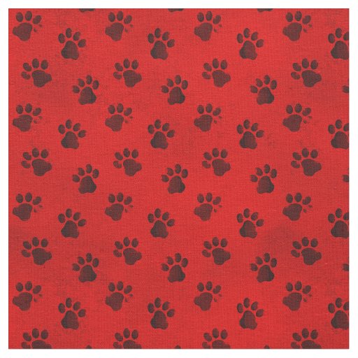Red and Black Animal Cat Dog Paw Prints Fabric
