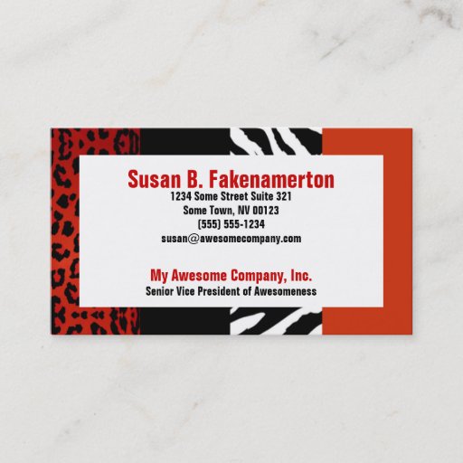 Customizable Red and Black Animal Print Zebra and Leopard Business Cards