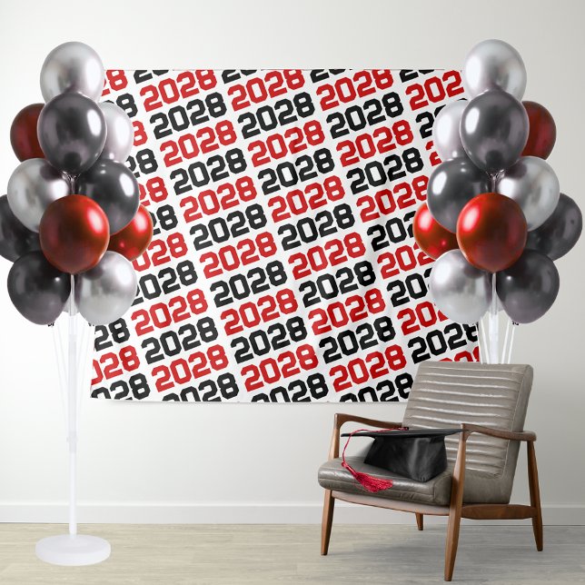 Red and Black ANY Class Year Graduation Backdrop (Red and Black Repeating Class Year Background. Great for photo booths, display tables & more!)