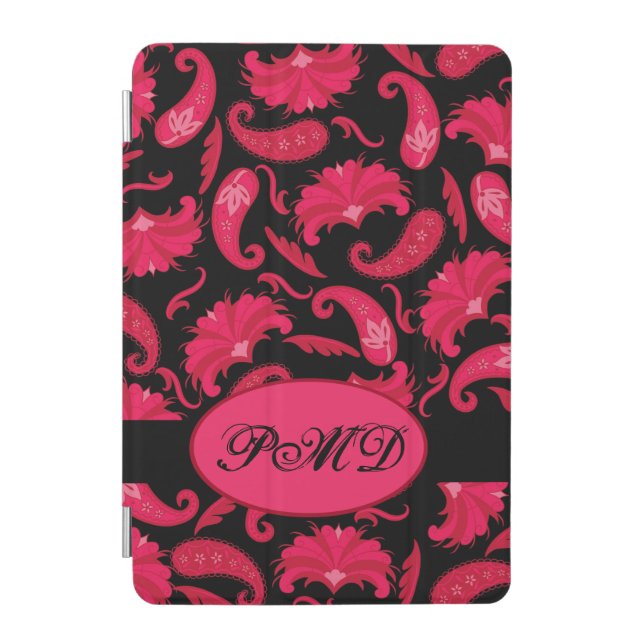 Red and Black Art Deco Paisley Monogram iPad Mini Cover (Front)