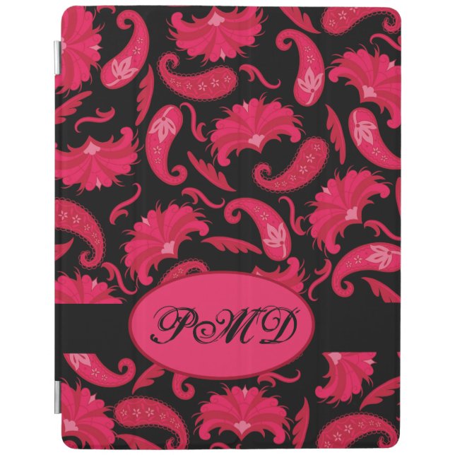 Red and Black Art Deco Paisley Monogram iPad Smart Cover (Front)