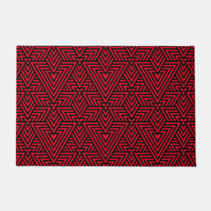 Red and Black Art Deco Triangle Repeating Pattern Doormat