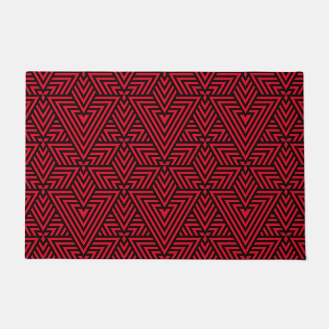 Red and Black Art Deco Triangle Repeating Pattern Doormat (Front)