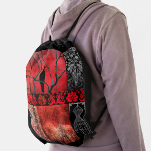 Red And Black Art Drawstring Bag