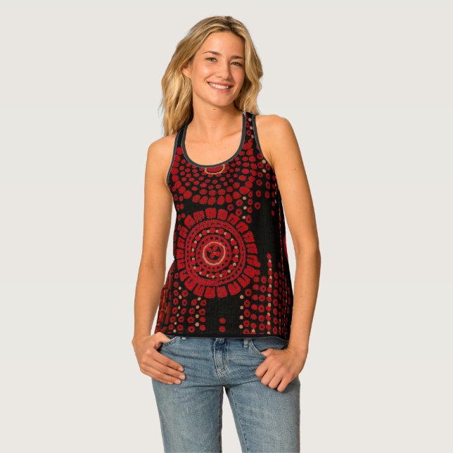 Red and Black Art Moderne Design Tank Top (Front Full)
