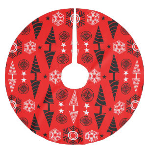 Red And Black Art Nouveau Christmas Brushed Polyester Tree Skirt