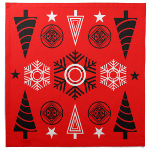  Red And Black Art Nouveau Christmas  Cloth Napkin
