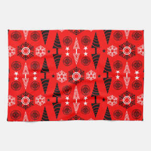  Red And Black Art Nouveau Christmas  Kitchen Towel
