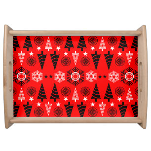 Red And Black Art Nouveau Christmas Serving Tray