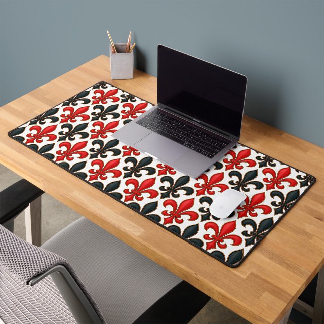 Red and Black Baroque Fleur-de-lis Pattern Design  Desk Mat (Creator Uploaded)