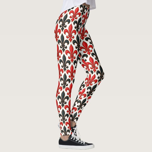 Red and Black Baroque Fleur-de-lis Pattern Design  Leggings (Creator Uploaded)