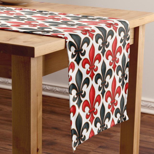 Red and Black Baroque Fleur-de-lis Pattern Design  Short Table Runner (Creator Uploaded)