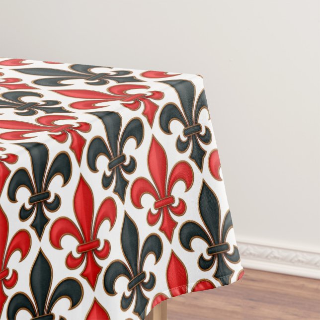 Red and Black Baroque Fleur-de-lis Pattern Design  Tablecloth (Creator Uploaded)