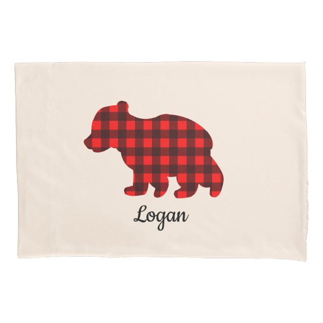 Red and Black Bear Buffalo Plaid Pillow Case (Front)
