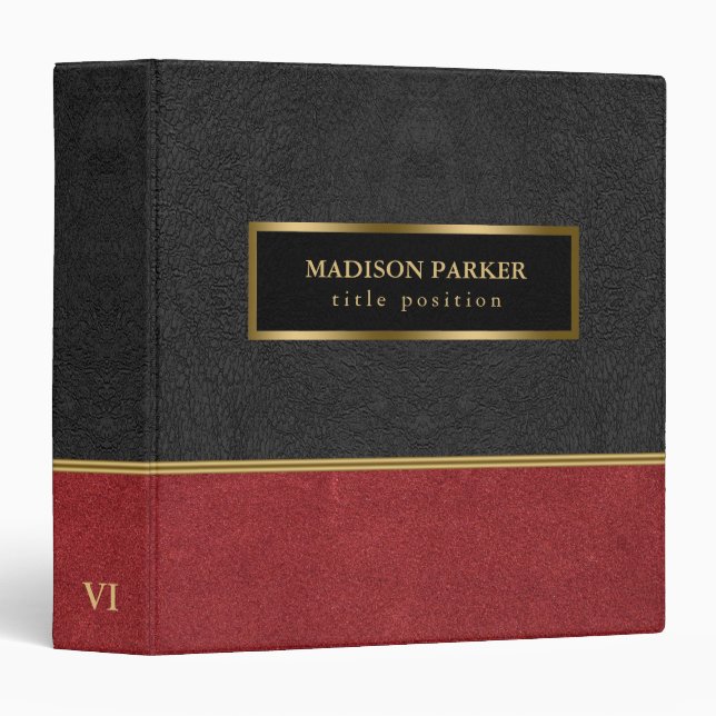 Red And Black Black Leather  3 Ring Binder (Front/Spine)