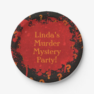 Red and Black Bloody Murder Mystery Party Paper Plates