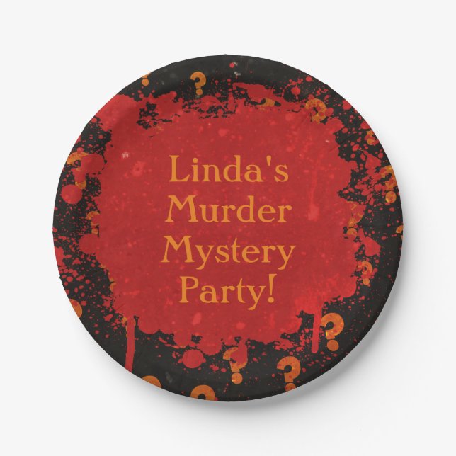 Red and Black Bloody Murder Mystery Party Paper Plates (Front)