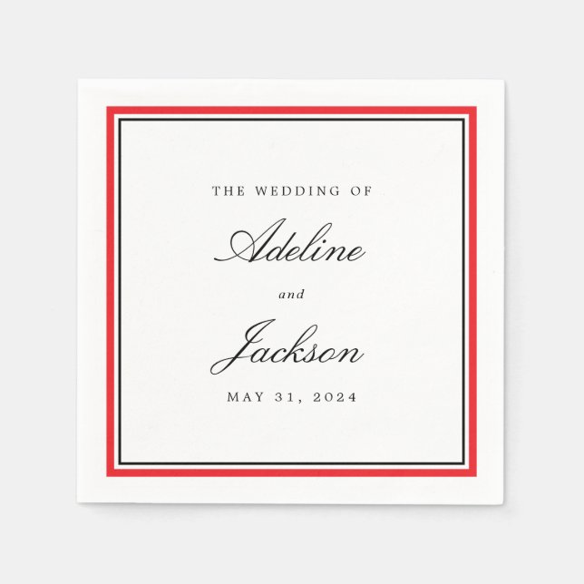 Red and Black Border Classic Traditional Wedding Napkins (Front)