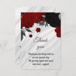 red and black botanical marble thank you card