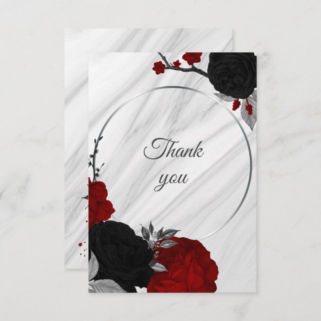 red and black botanical marble thank you card (Front/Back)