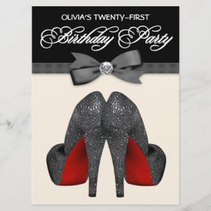 Red and Black Bow Tie Womans Birthday Party Invitation