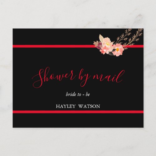 Red And Black Bridal Shower By Mail Invitation Postcard