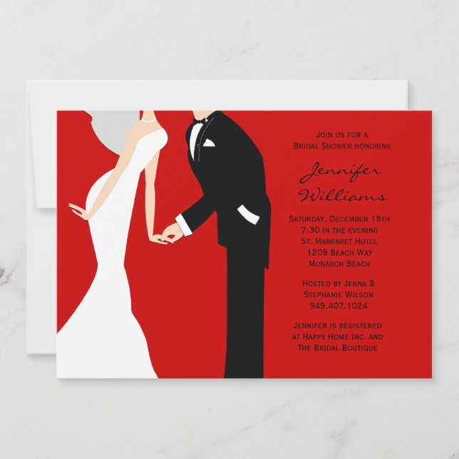 Red and Black Bride and Groom Wedding Shower Invitation (Front)