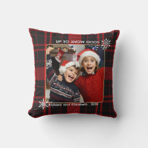Red and Black Buffalo Check Christmas Snow Throw Pillow