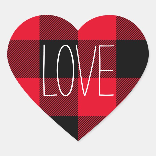 Red and Black Buffalo Check Conversation Heart Heart Sticker (Front)