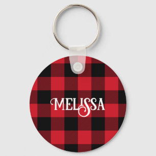 Red and Black Buffalo Check Holiday Fun Keychain