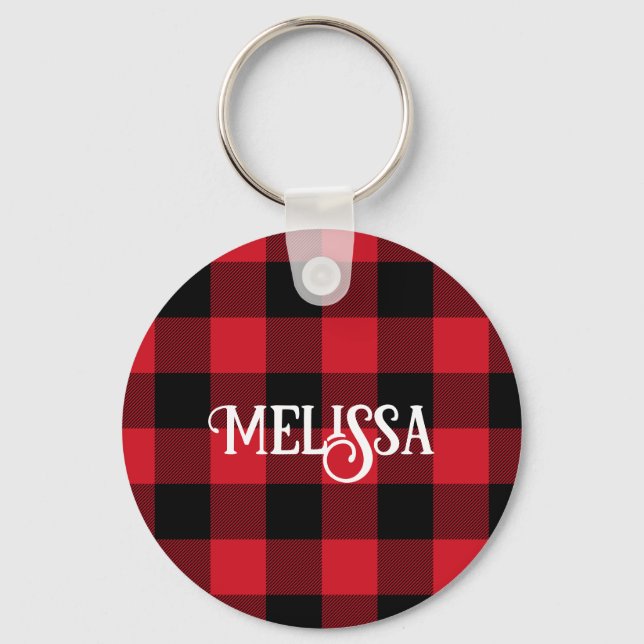 Red and Black Buffalo Check Holiday Fun Keychain (Front)