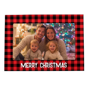 Red and Black Buffalo Check Merry Christmas Magnetic Frame