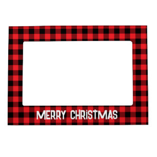 Red and Black Buffalo Check Merry Christmas Magnetic Frame