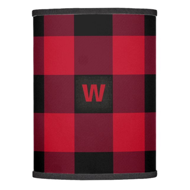 Red and Black Buffalo Check Monogram Lamp Shade (Front)